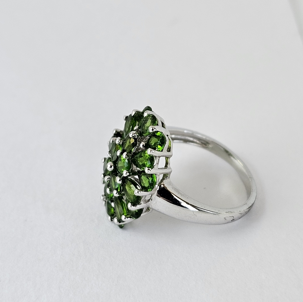 Genuine Chrome Diopside Cluster Ring in Rhodium over Sterling Silver Sz 8! - Picture 11 of 14